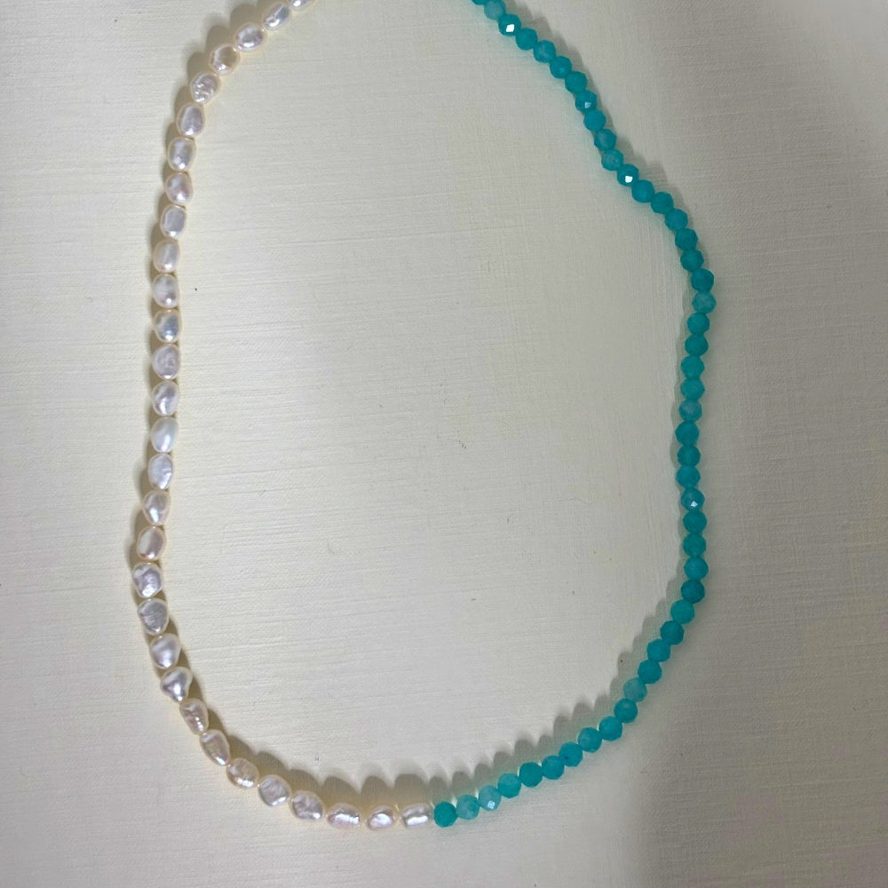 Sample Sale Gold Ona Amazonite & Pearl Necklace (Waterproof)