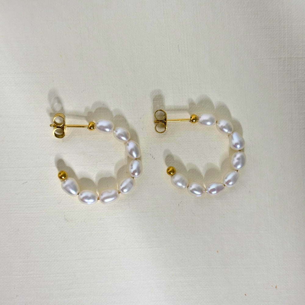 Sample Sale Gold Cala Pearl Hoops (Waterproof)