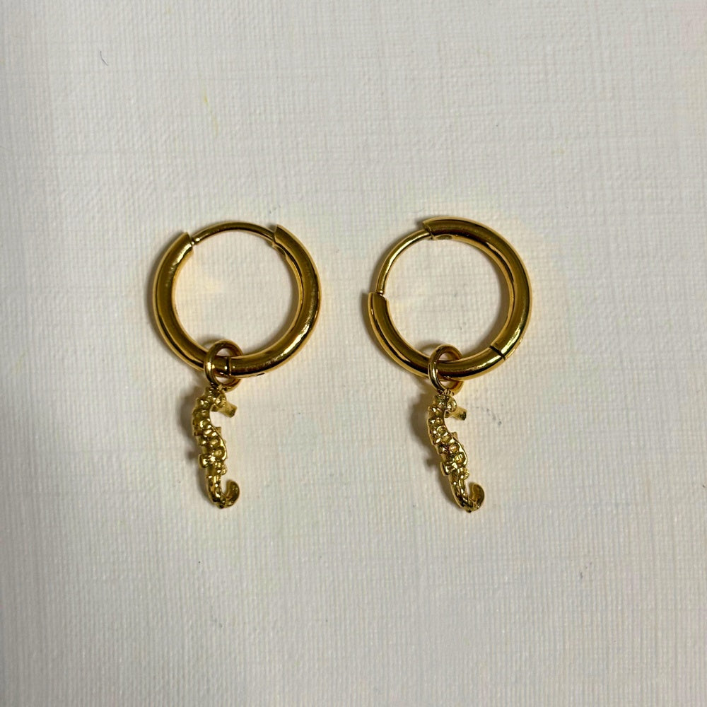 Sample Sale Gold Seahorse Charm Huggies (Waterproof)