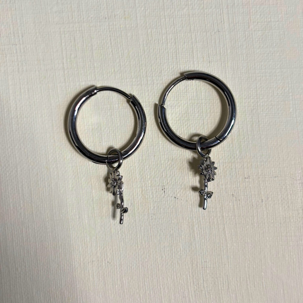 Sample Sale Silver Sunflower Charm Huggies (Waterproof)