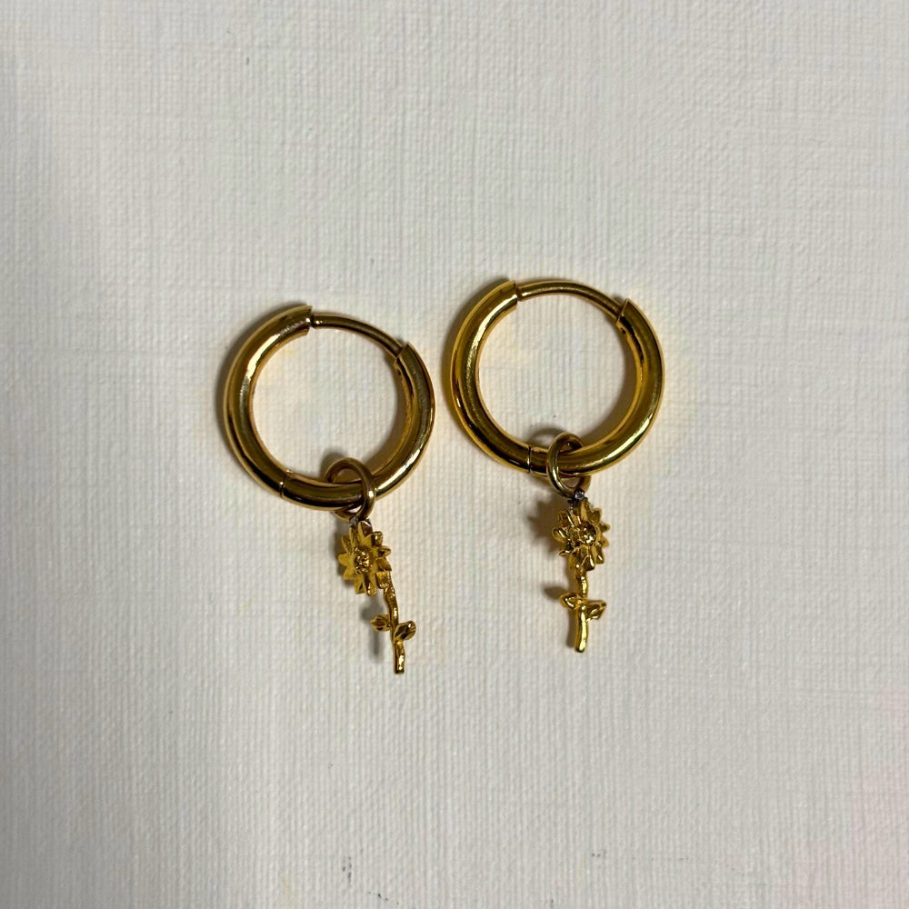 Sample Sale Gold Sunflower Charm Huggies (Waterproof)