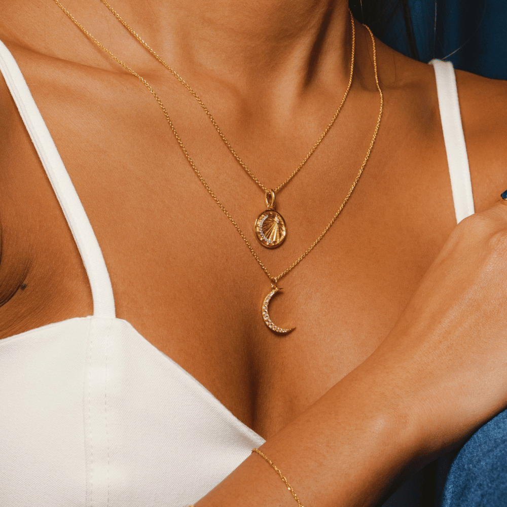 Gold Celestial Pendant Moon Pendant Necklace
