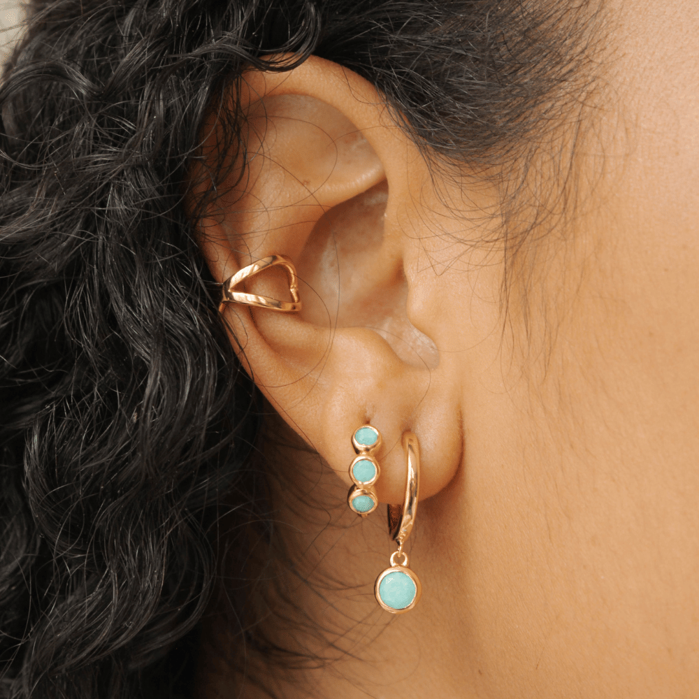 Gold Amazonite Charm Huggie Earrings