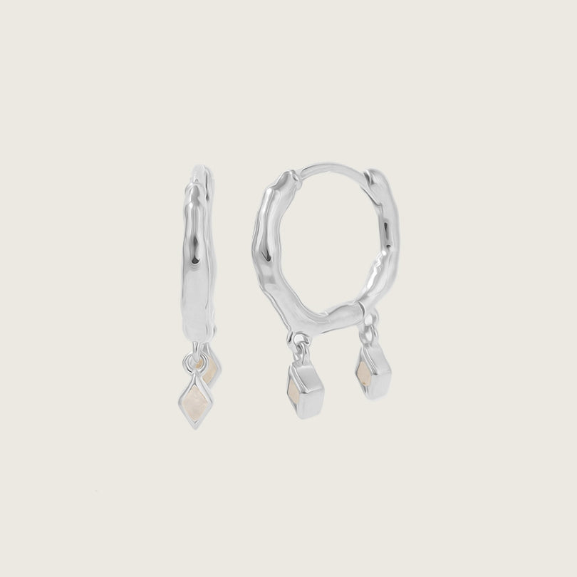 Silver Ethereal Moonstone Double Charm Huggie Earrings