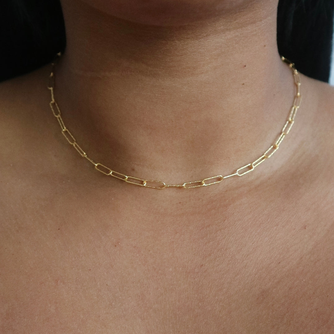 Gold Hammered Oval Link Chain Necklace