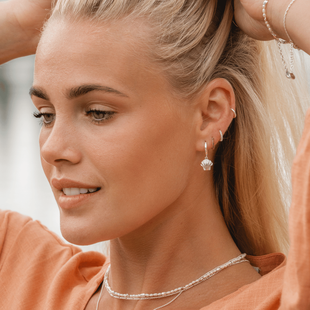 Silver Shell Huggie Earrings