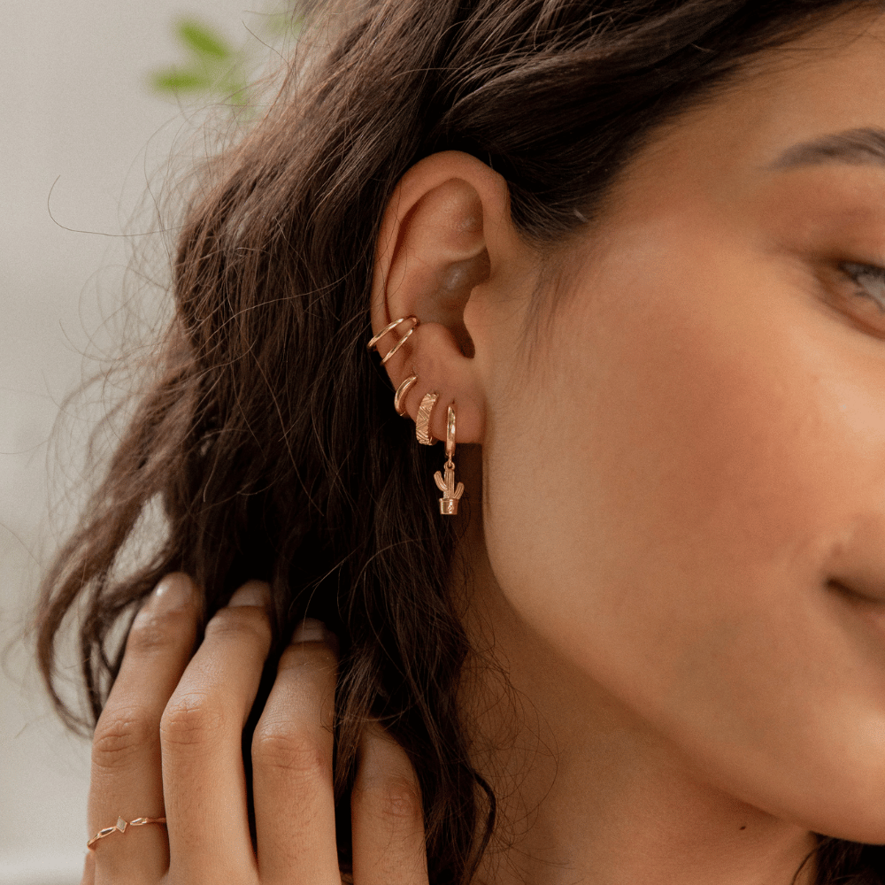 Gold Cactus Huggie Earrings