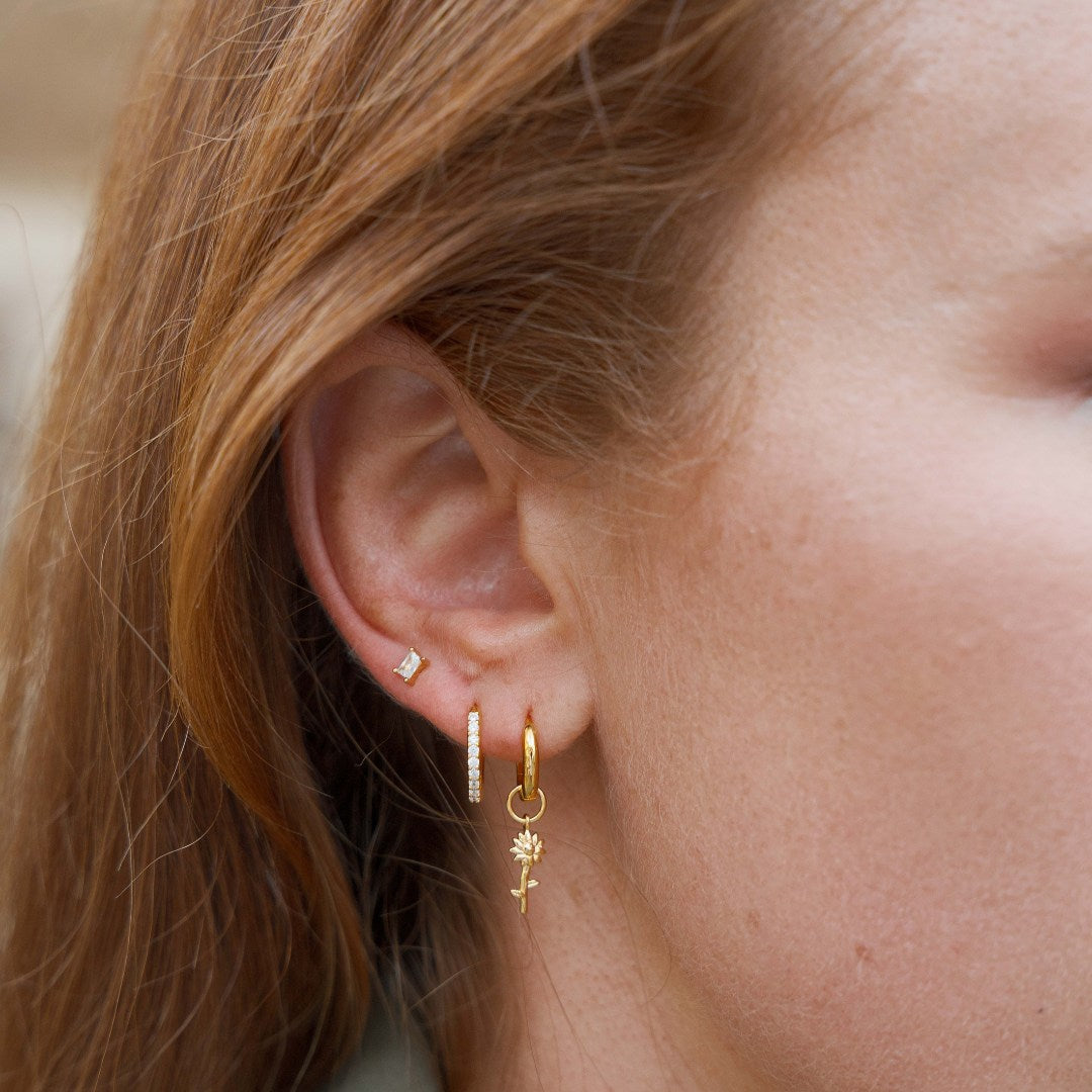 Gold Sunflower Huggie Earrings