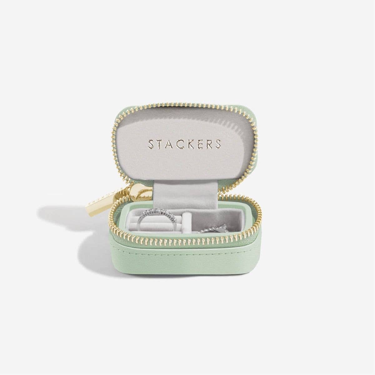 Sage Green Petite Zipped Travel Jewellery Box