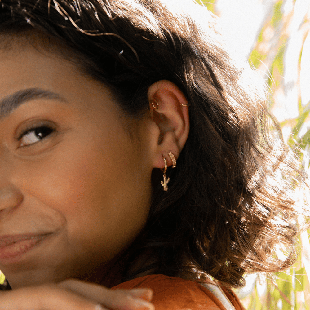 Gold Cactus Huggie Earrings