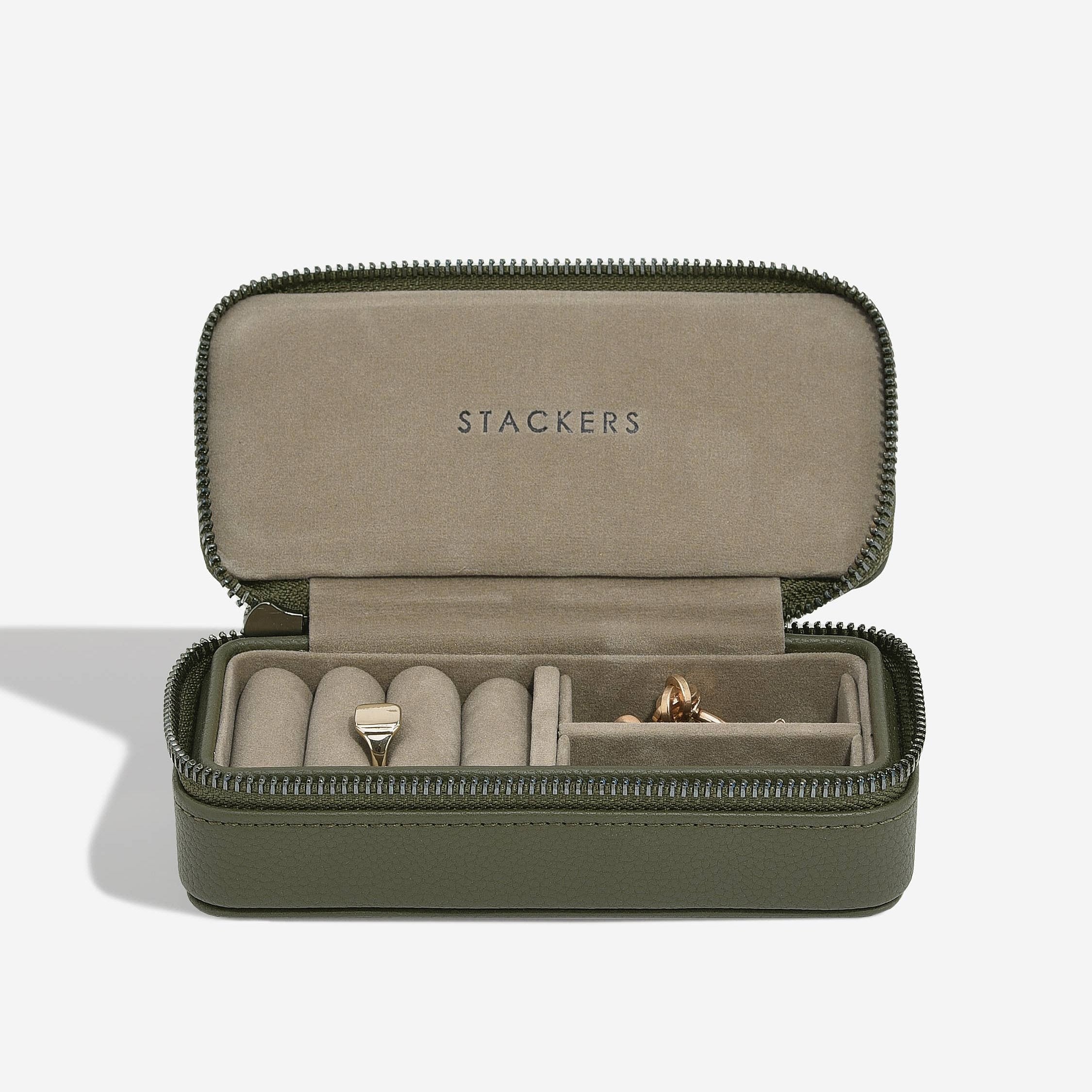 Olive Green Medium Zipped Travel Jewellery Box