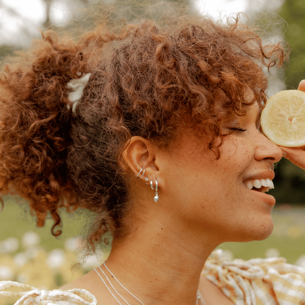 Silver Lemon Huggie Earrings