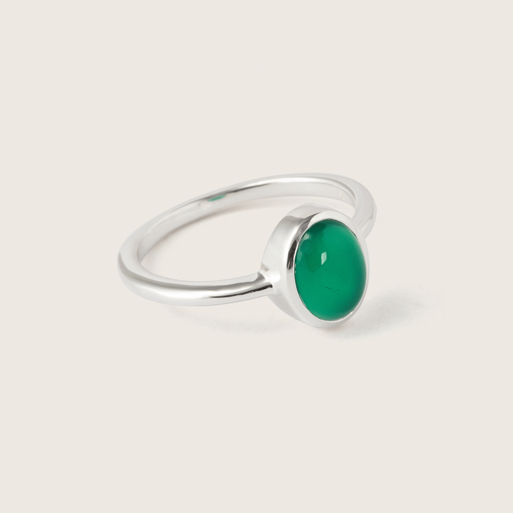 Silver Luna Green Onyx Ring
