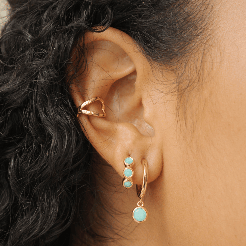 Gold Amazonite Bezel Huggie Earrings