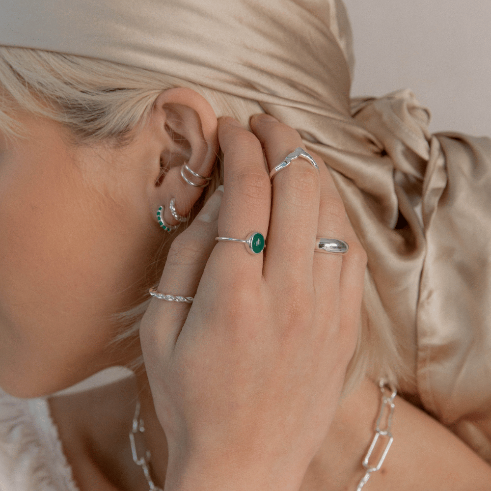 Silver Luna Green Onyx Ring