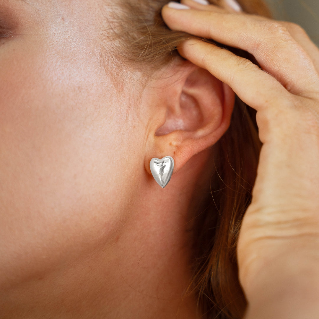 Silver Aurora Heart Stud Earrings