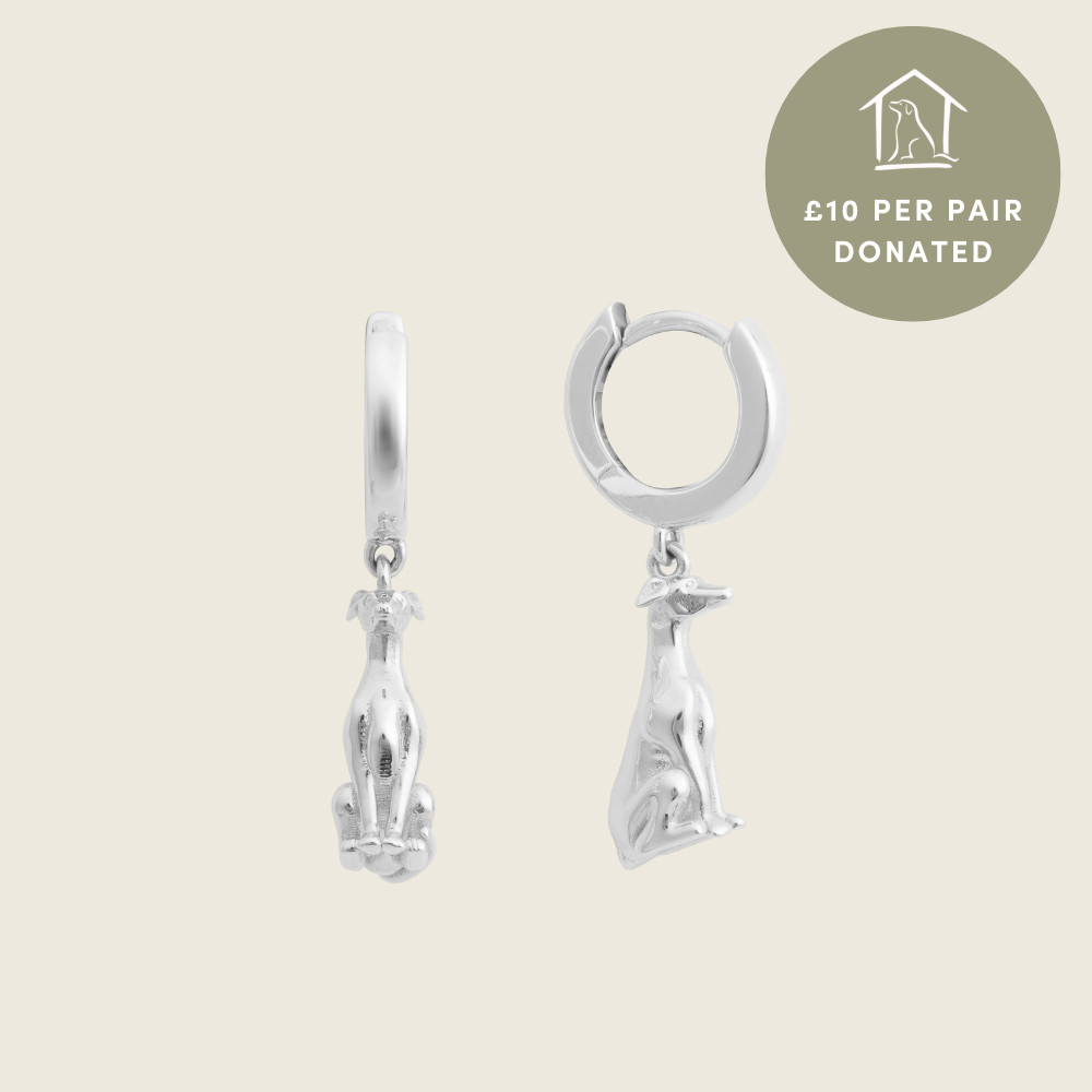 Silver Worried Whippet x Milly Grace Charm Huggie Earrings