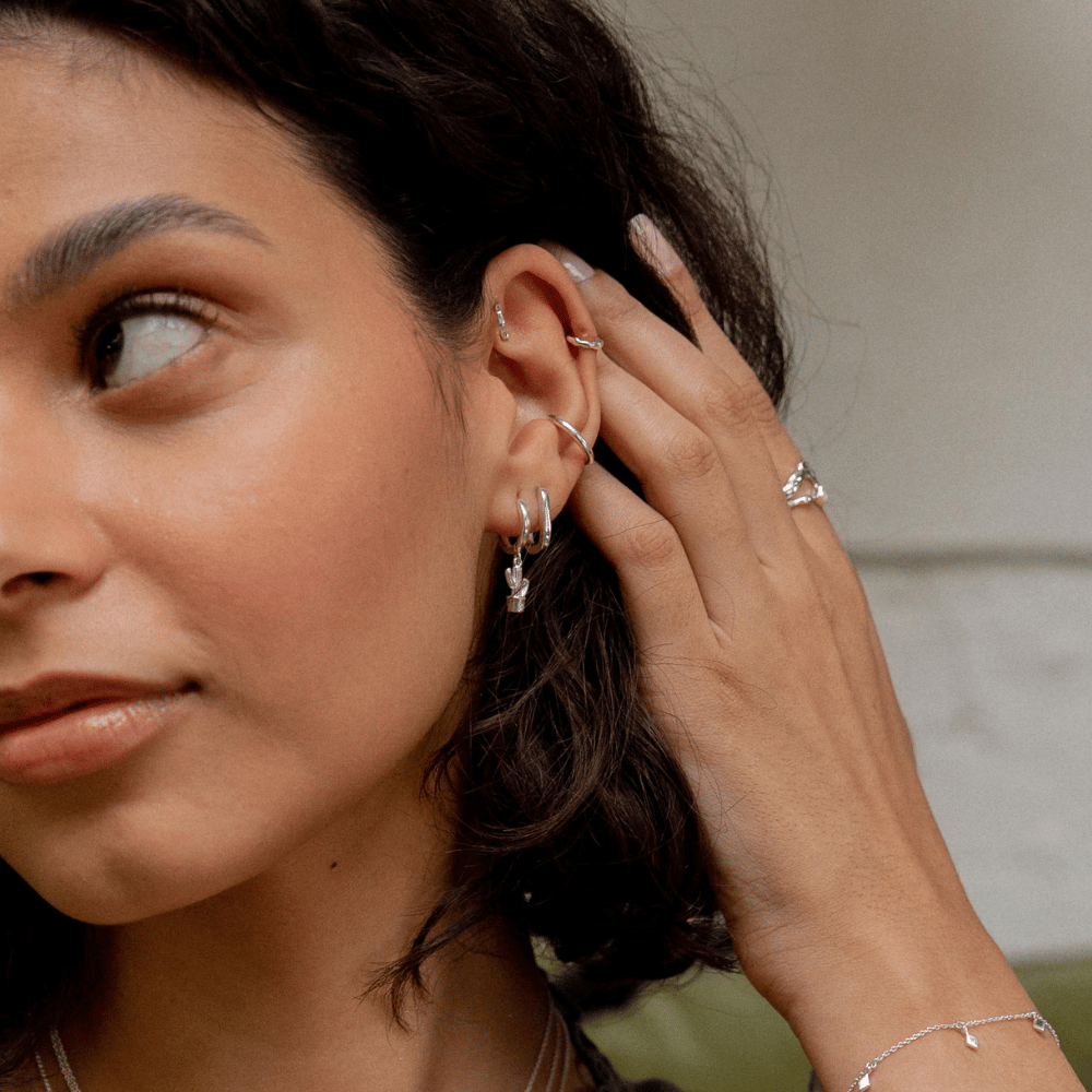 Silver Cactus Huggie Earrings