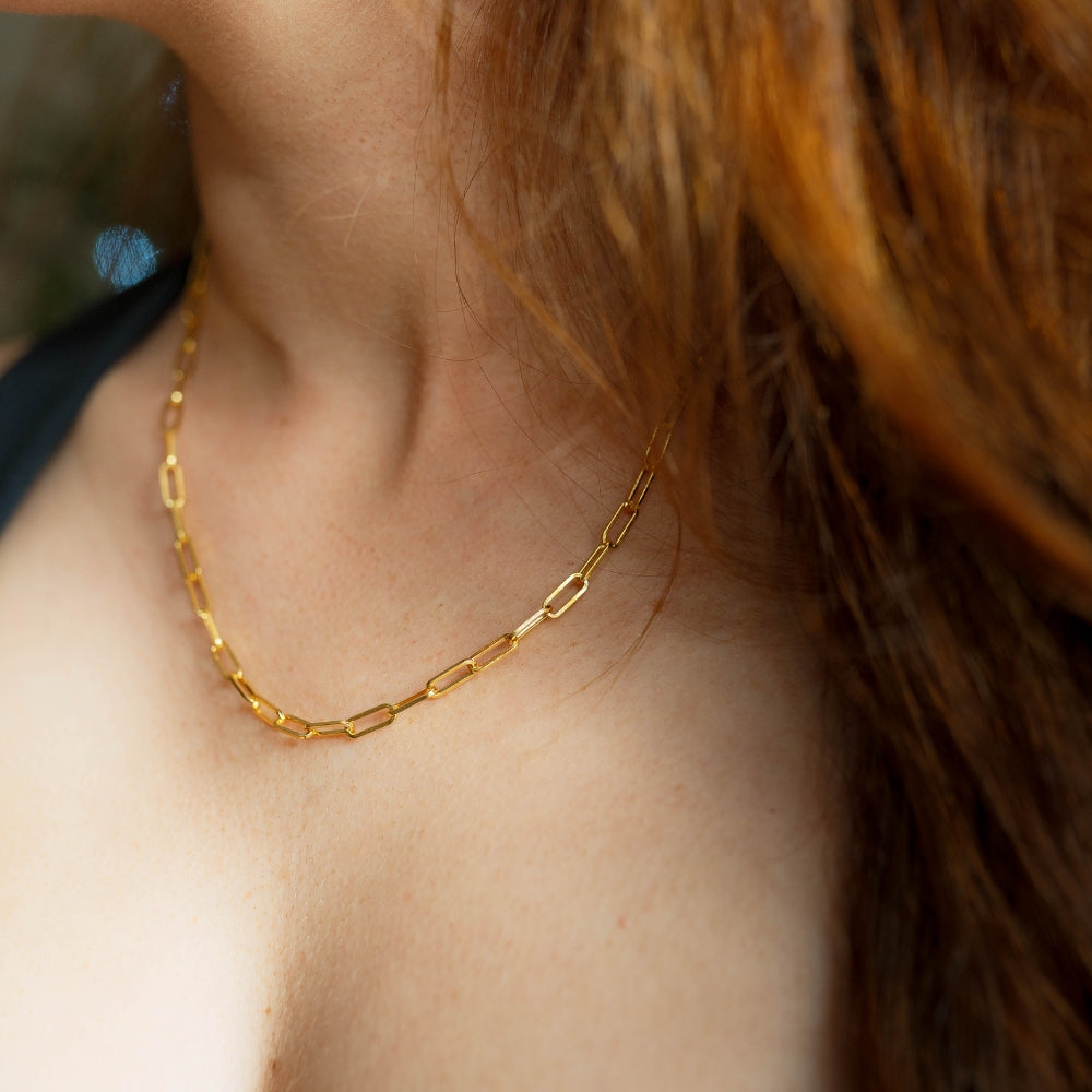 Gold Paperclip Chain Bracelet and Necklace Set