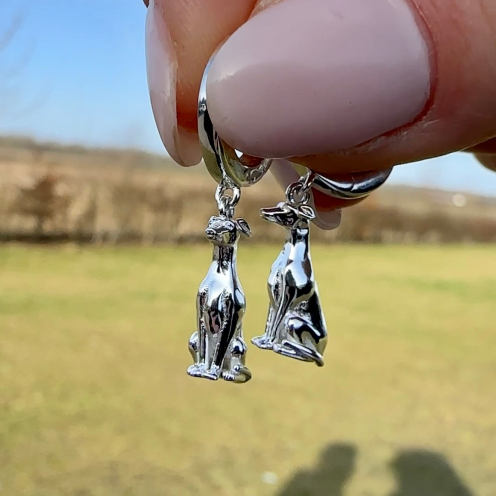 Silver Worried Whippet x Milly Grace Charm Huggie Earrings