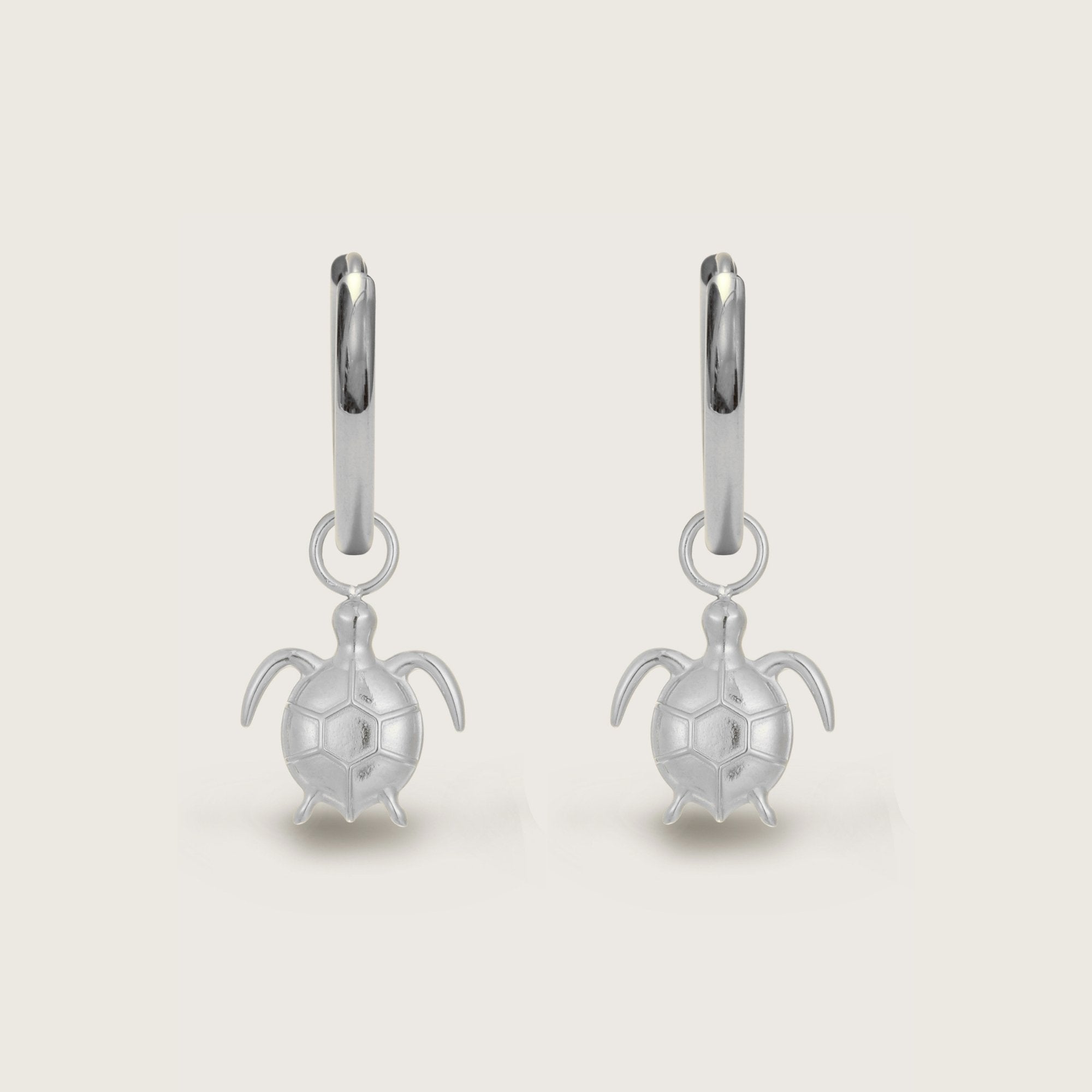 Silver Turtle Charm Huggies