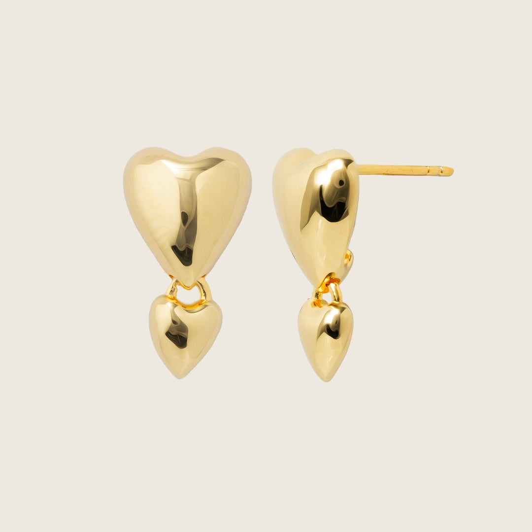 Gold Aurora Double Heart Stud Earrings