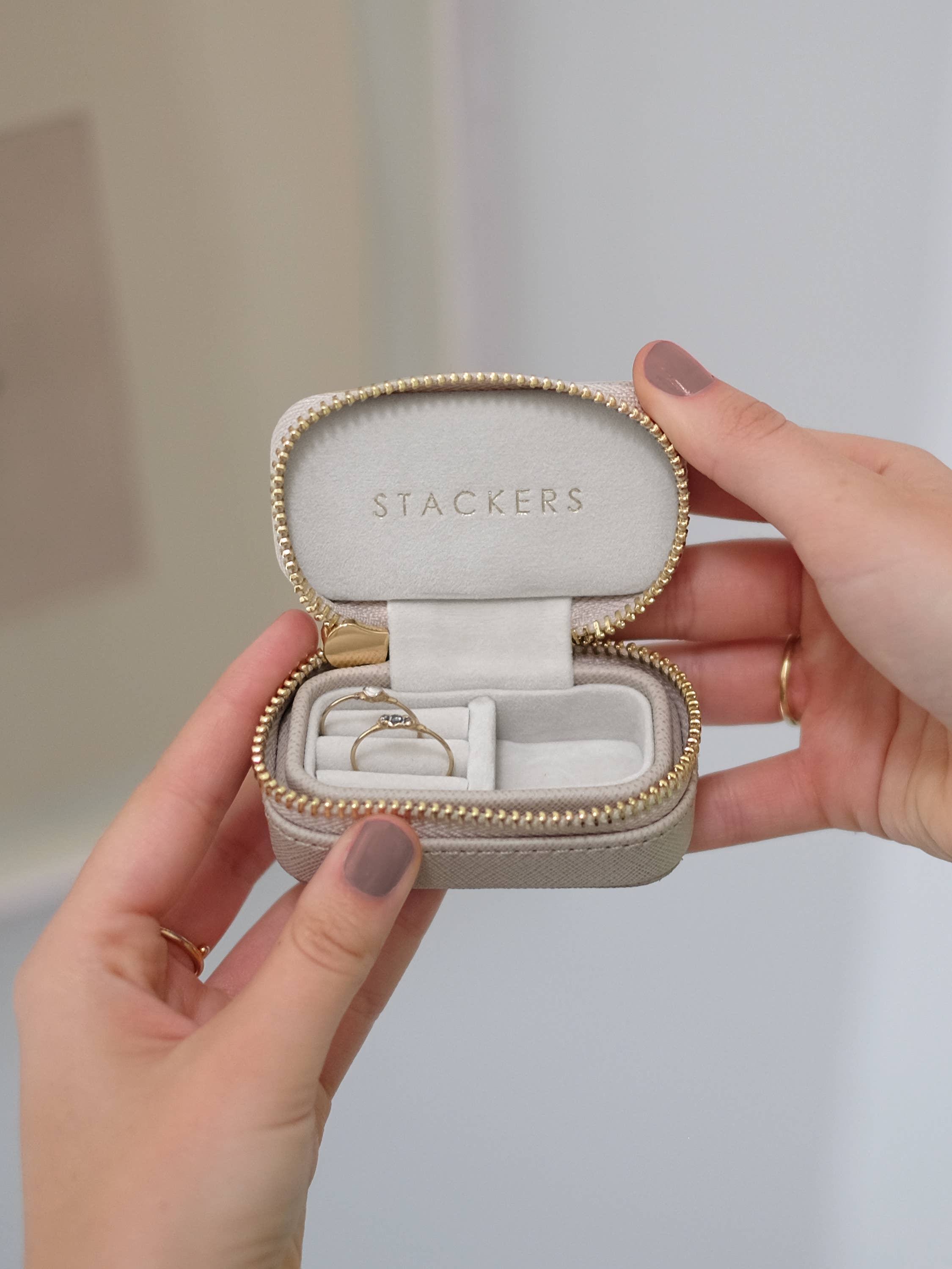 Taupe Petite Zipped Travel Jewellery Box