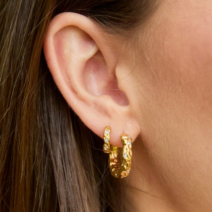 Gold Aura Dawn Crystal Hoops