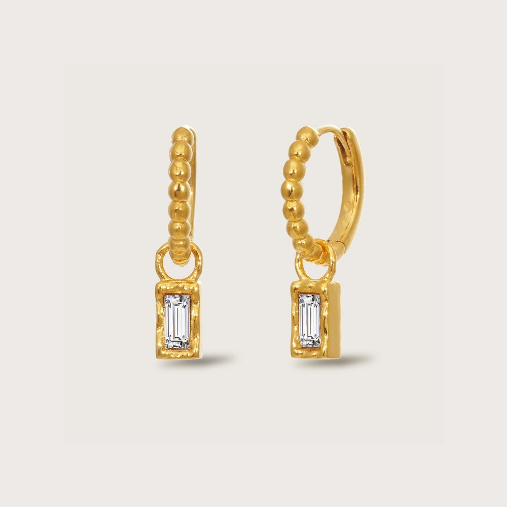Gold Crystal Molten Baguette Charm Huggies