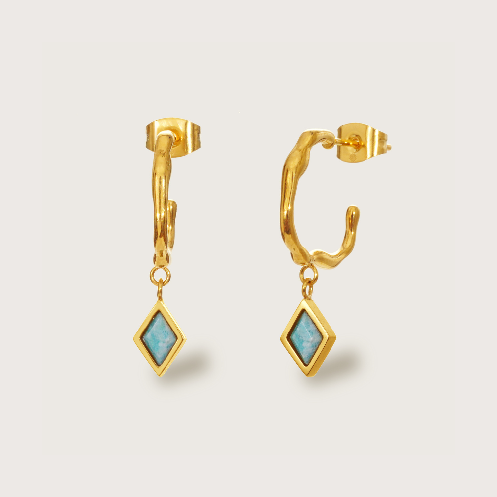 Gold Ethereal Amazonite Charm Hoops