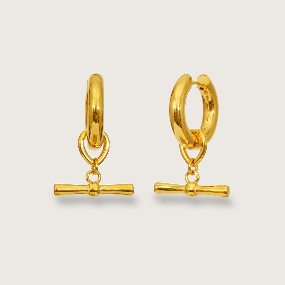 Gold T-Bar Chubby Hoops