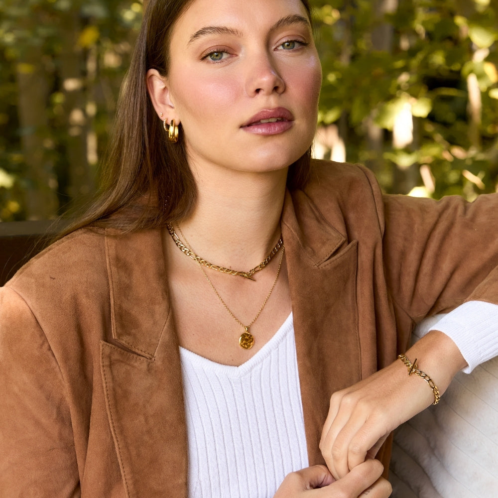 Gold Chunky Figaro T-Bar Bracelet