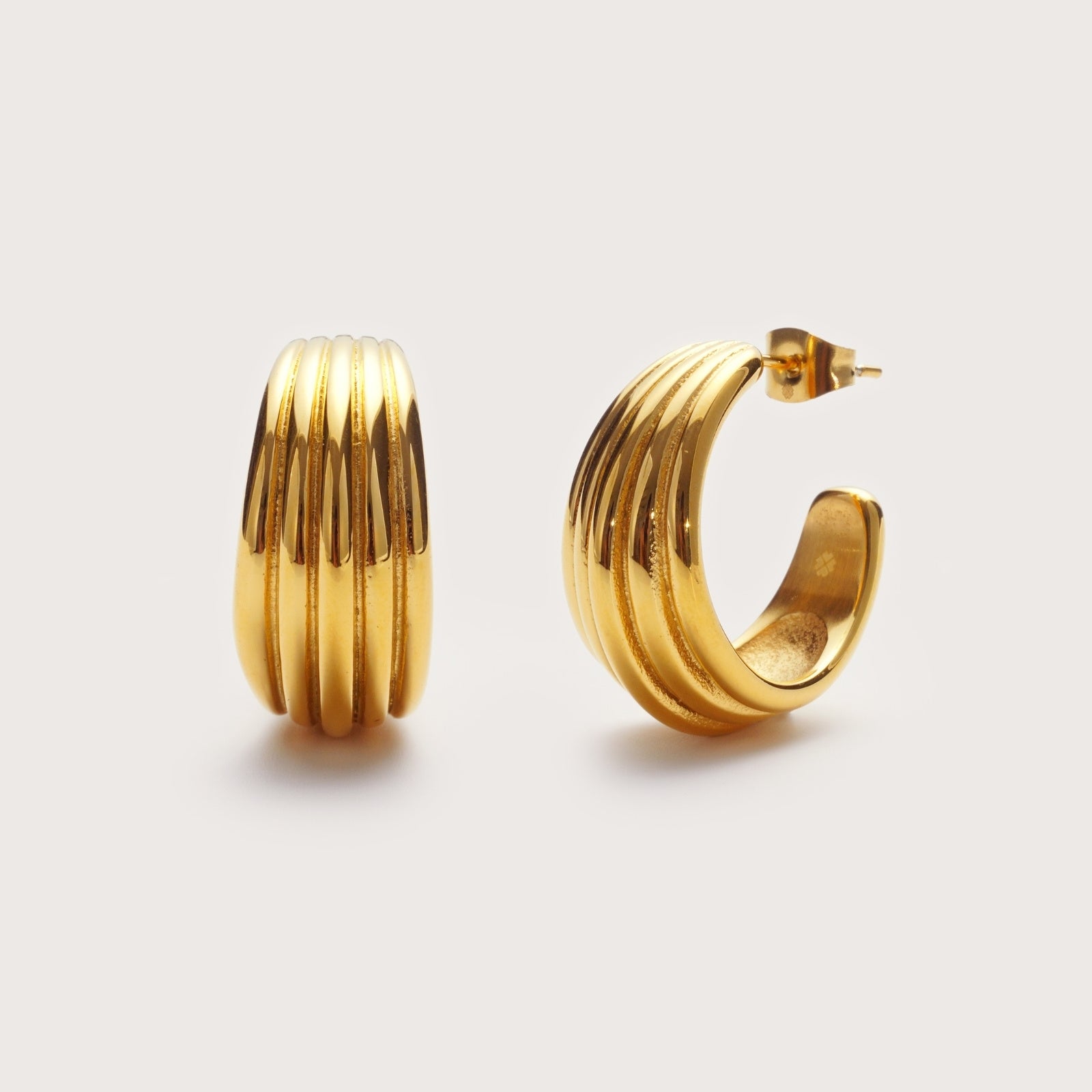 Gold Dune Hoops – chunky ridged waterproof gold statement hoops