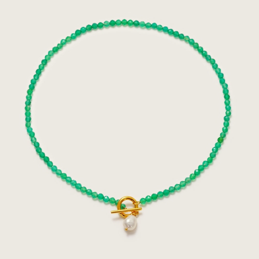 Gold Cala Green Agate Pearl Necklace