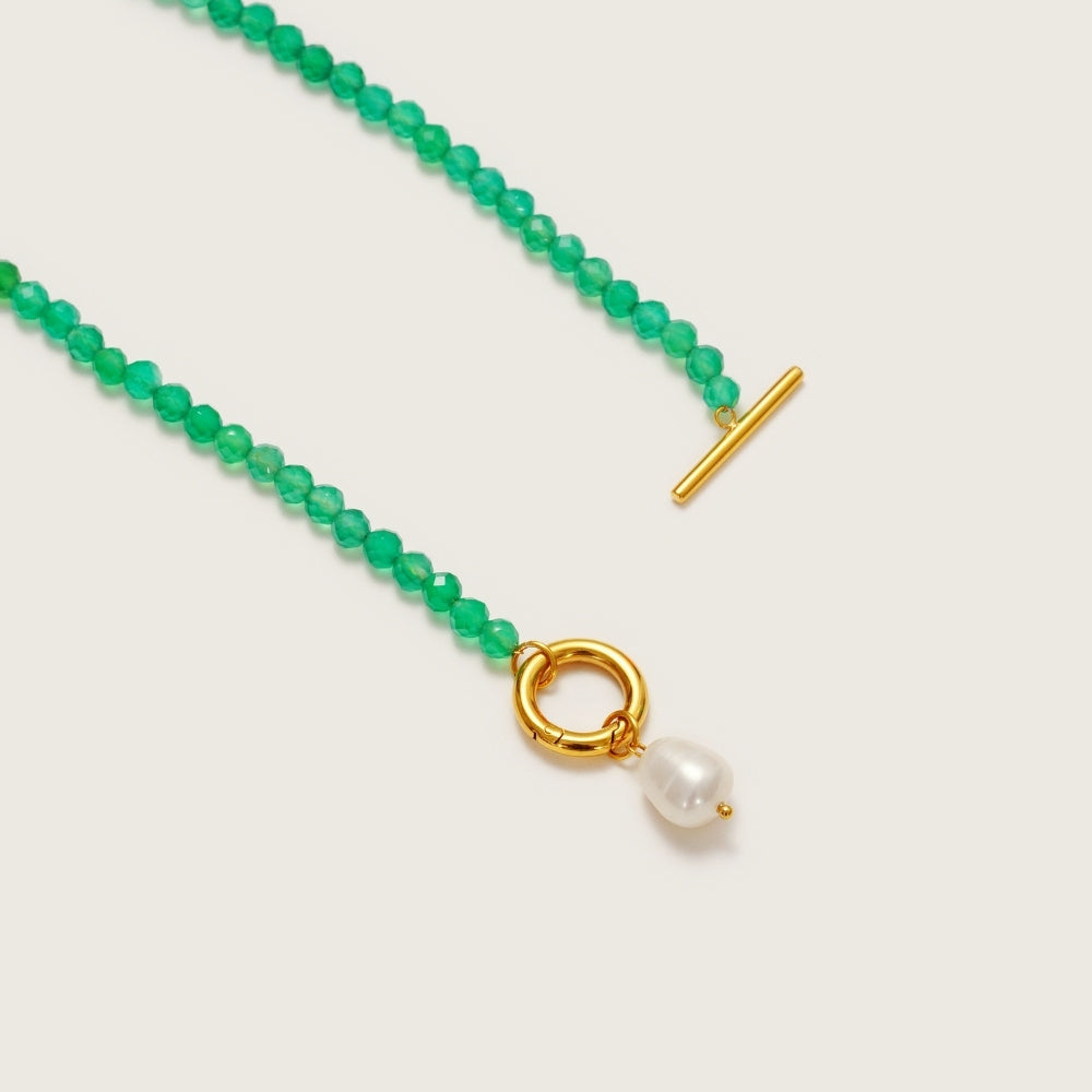 Gold Cala Green Agate Pearl Necklace