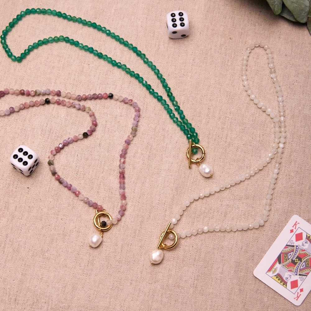 Gold Cala Green Agate Pearl Necklace