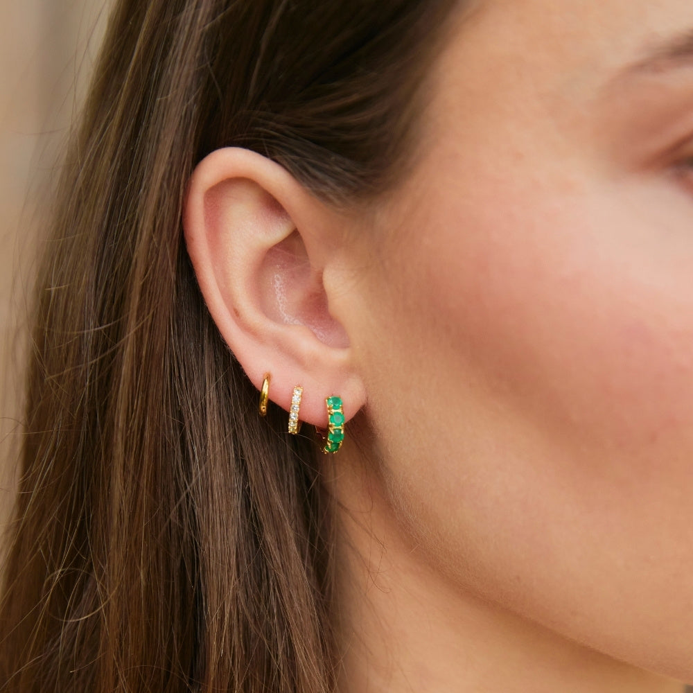 Gold Green Agate Gemstone Huggies