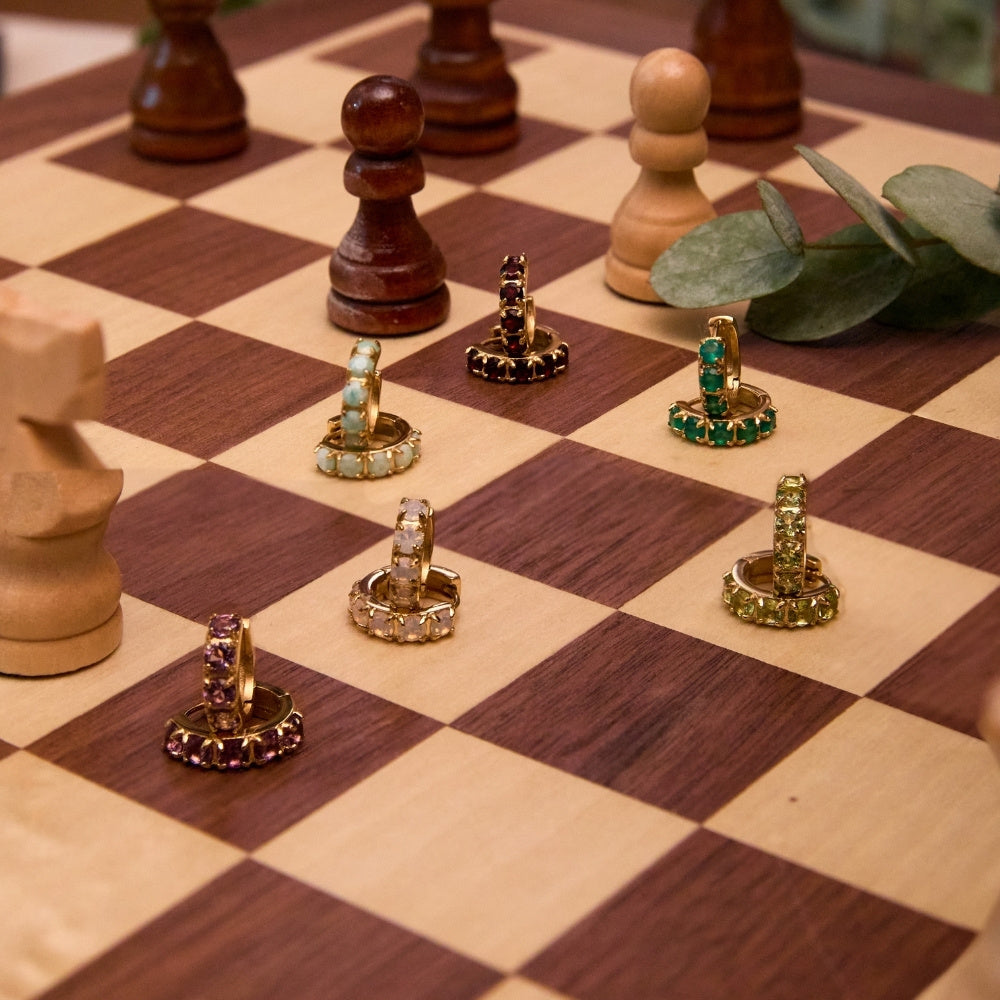 Gold Green Agate Gemstone Huggies