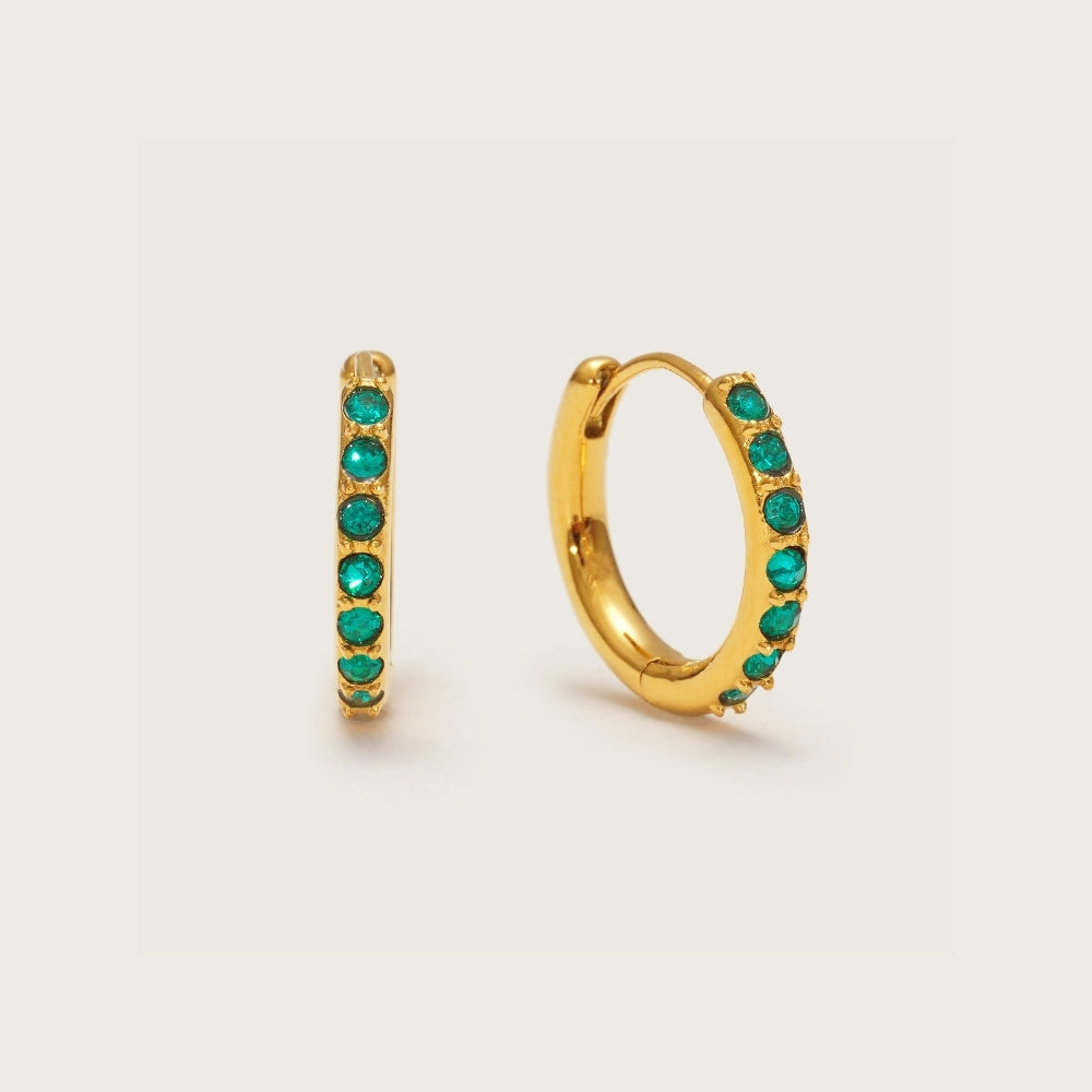 Gold Emerald Crystal Huggies