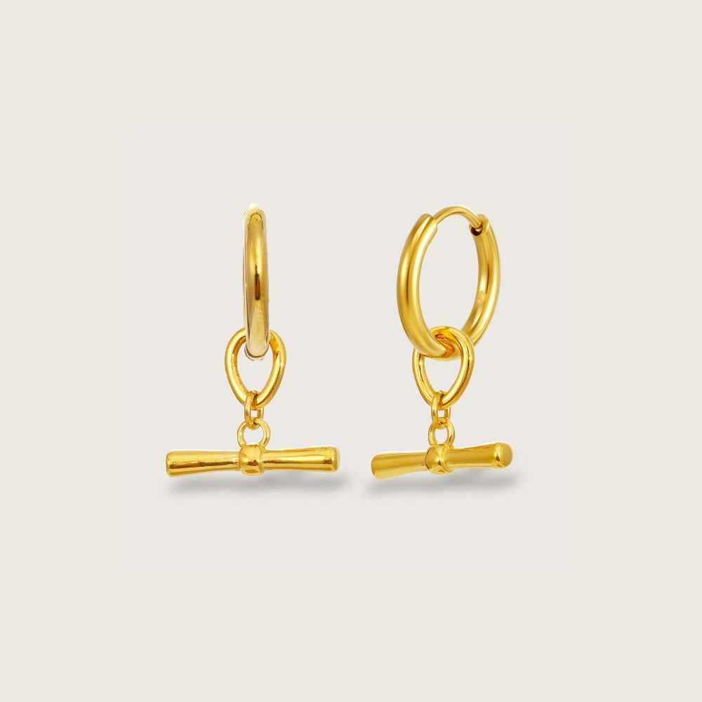 Gold T-Bar Charm Huggies