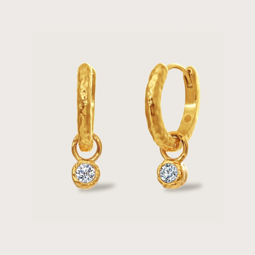 Gold Crystal Molten Round Charm Huggies
