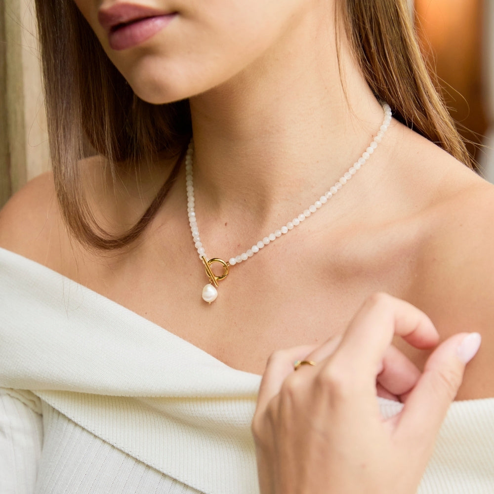 Gold Cala Moonstone Pearl Necklace