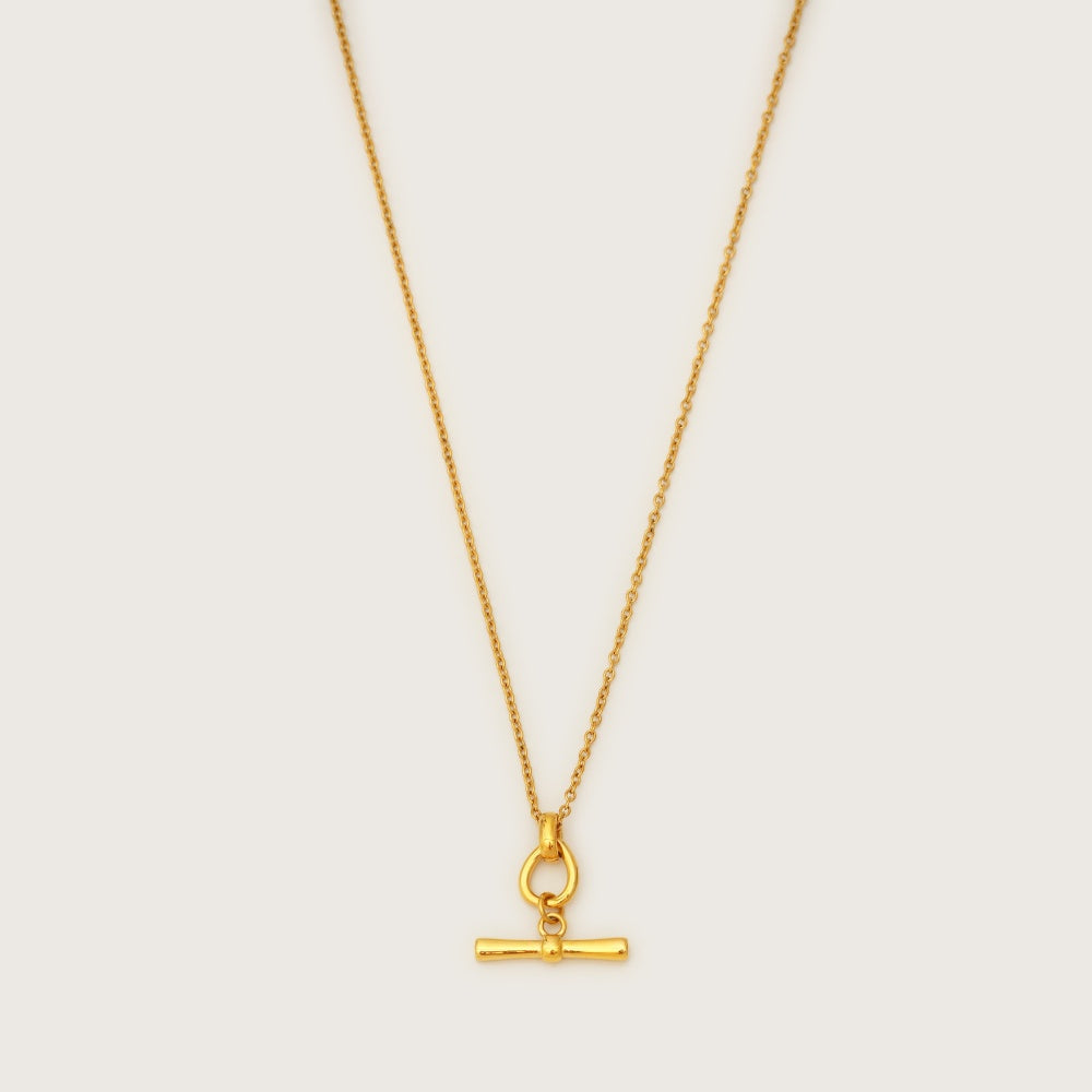 Gold T-Bar Pendant Necklace