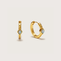 Gold Ethereal Amazonite Huggies, gold huggie earrings with amazonite stone