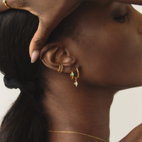 Gold Ethereal Amazonite Huggies styled on ear