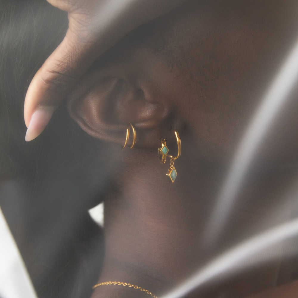 Gold Ethereal Amazonite Charm Hoops