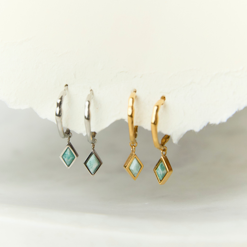 Gold Ethereal Amazonite Charm Hoops