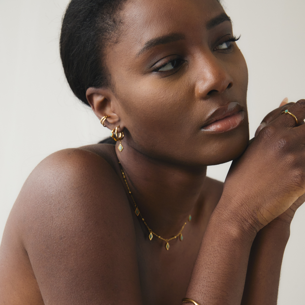 Gold Ethereal Amazonite Charm Hoops