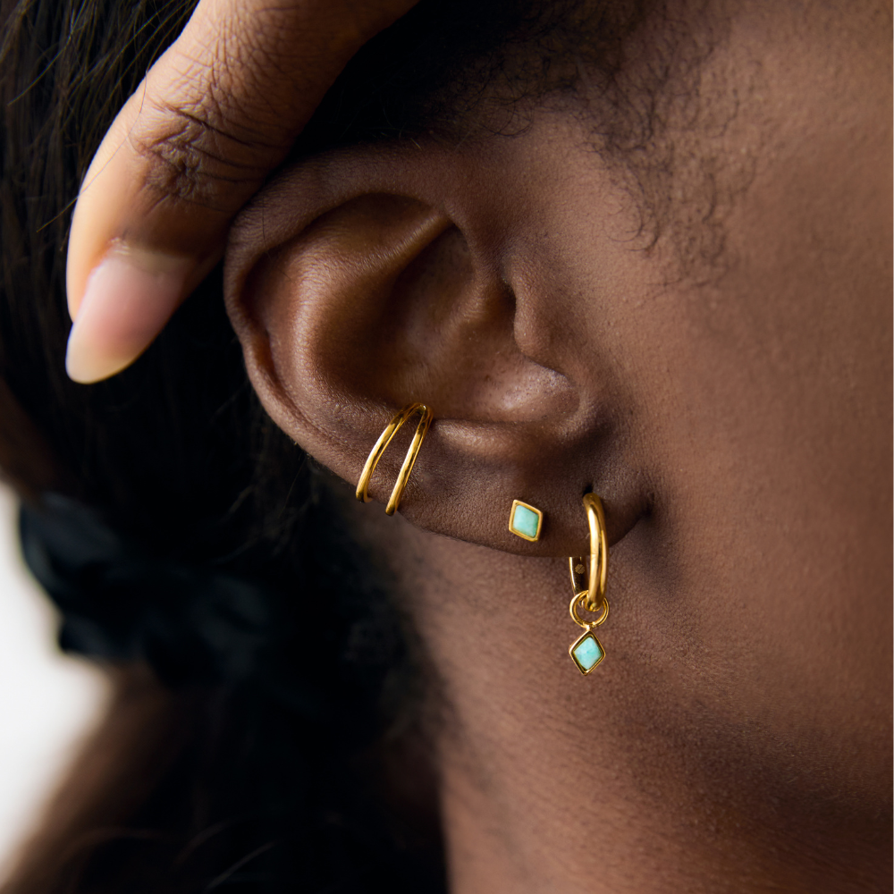 Gold Ethereal Amazonite Charm Huggies