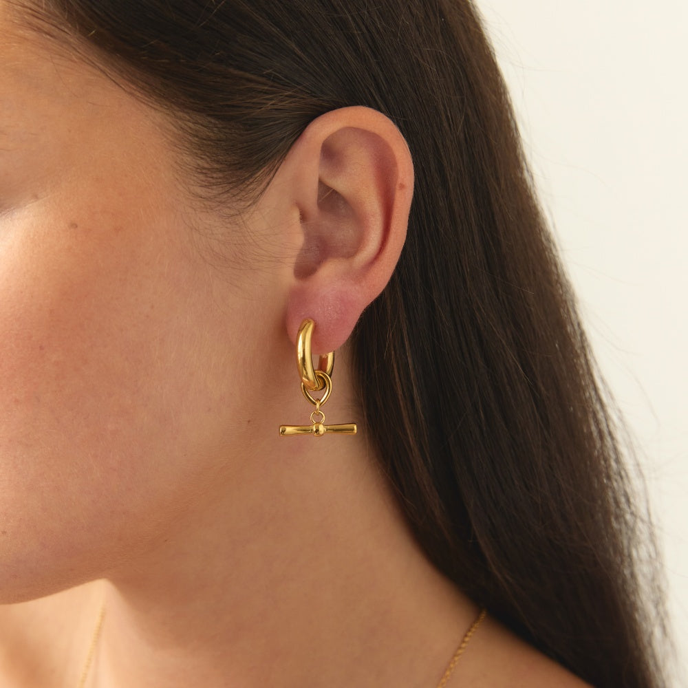 Gold T-Bar Chubby Hoops